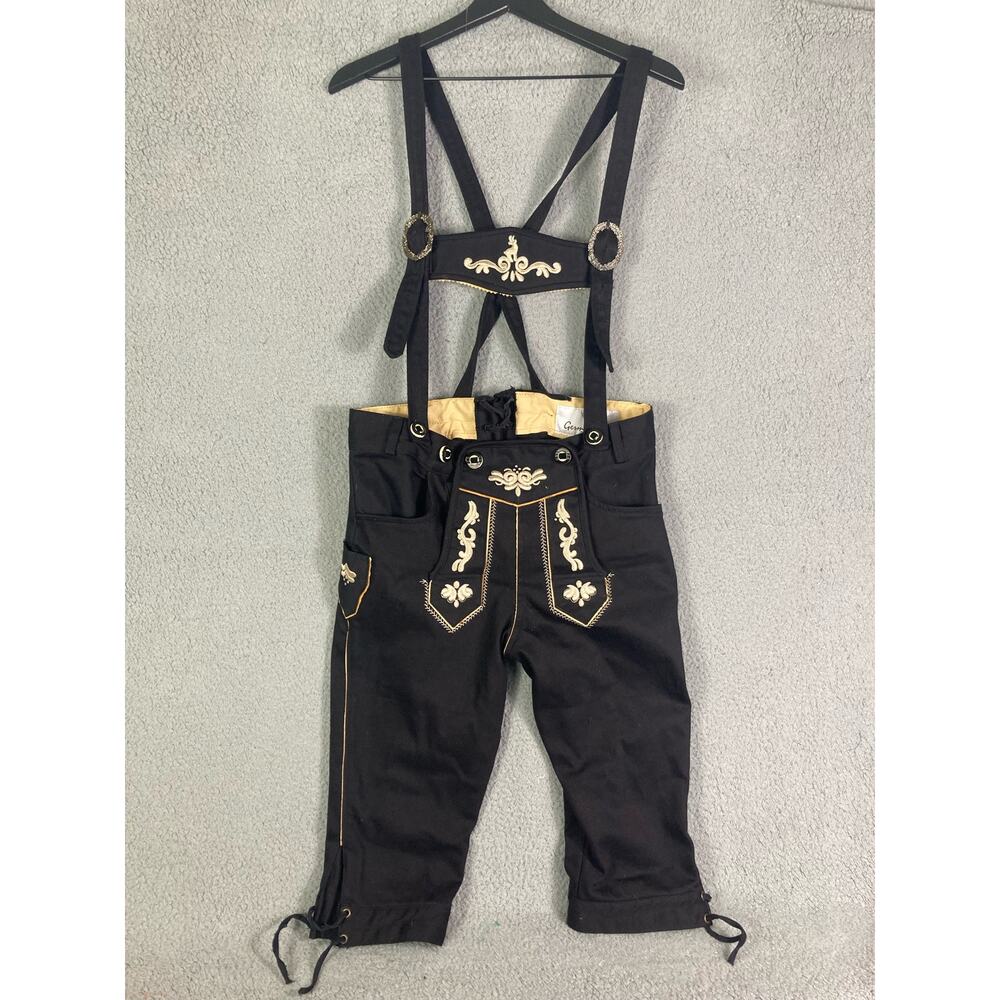 Men's Black Bavarian Lederhosen Jeans Suspenders Pants Sz 46 XS German